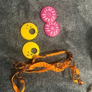 2 pairs of earrings wood and hand made painted and a head band